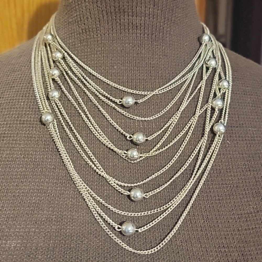 Vintage Lister Mult Tiered Gold Tone Necklace